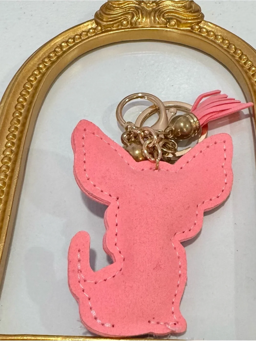 New Pink Crystal Chihuahua Keychain Charm with Tassel